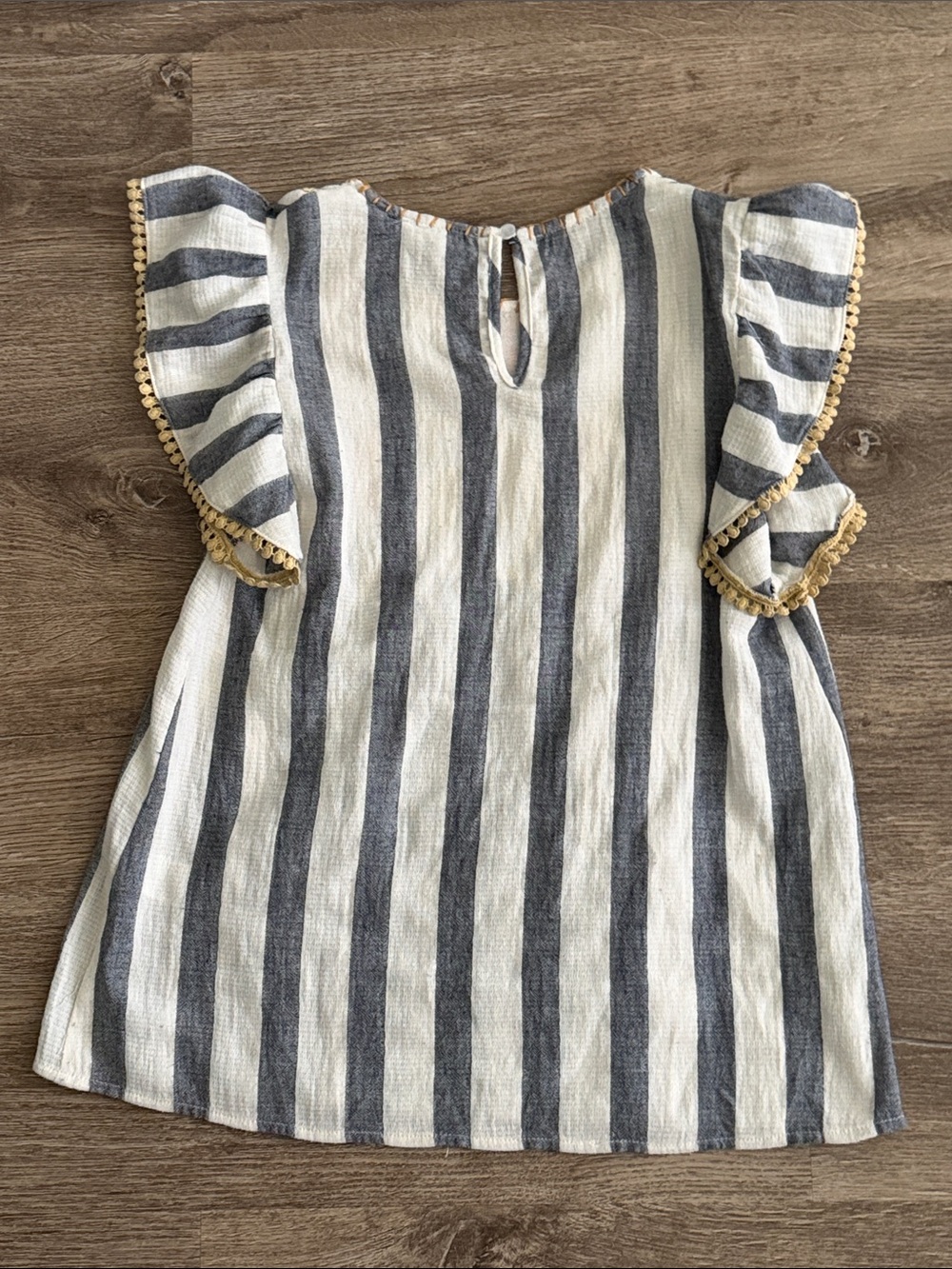 THML White and Navy Striped Embroidered Floral Yoke Blouse - Picture 4 of 4